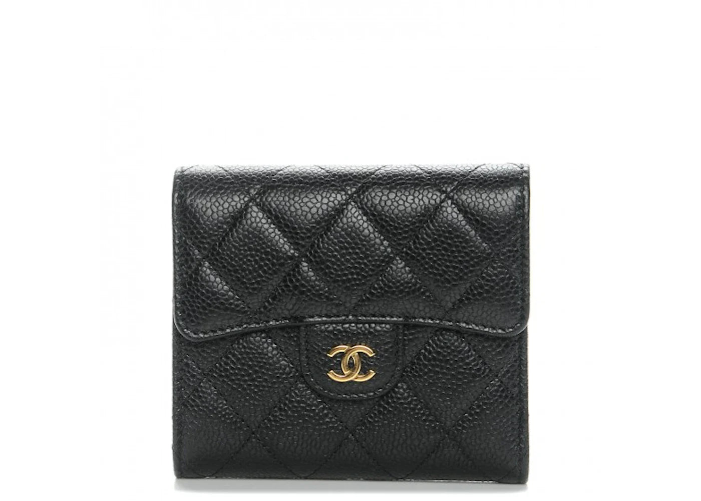 Chanel Flap Compact Wallet Quilted Caviar Gold-tone Black