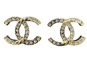 Chanel Crystal CC Logo Stud Earrings ABA157 Gold/Crystal