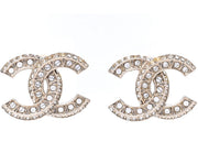 Chanel Crystal Timeless CC Earrings Light Gold