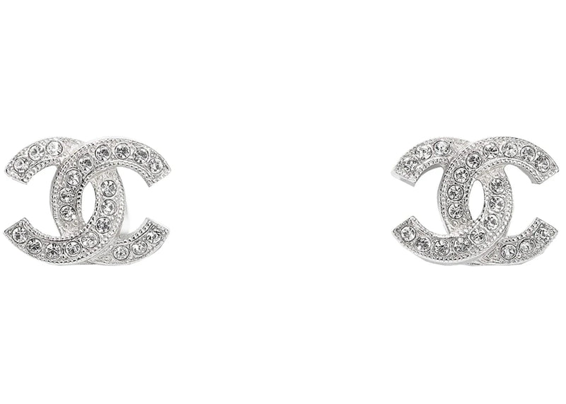 Chanel Metal and Strass Earrings Crystal Silver