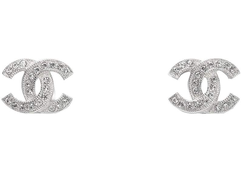 Chanel Metal and Strass Earrings Crystal Silver