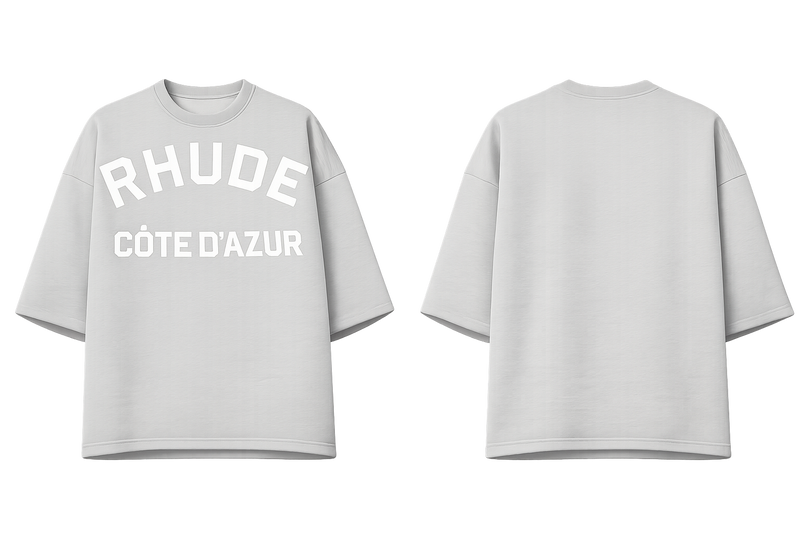Rhude Gray 'Côte D'Azur' Mid-Sleeve Boxy T-Shirt