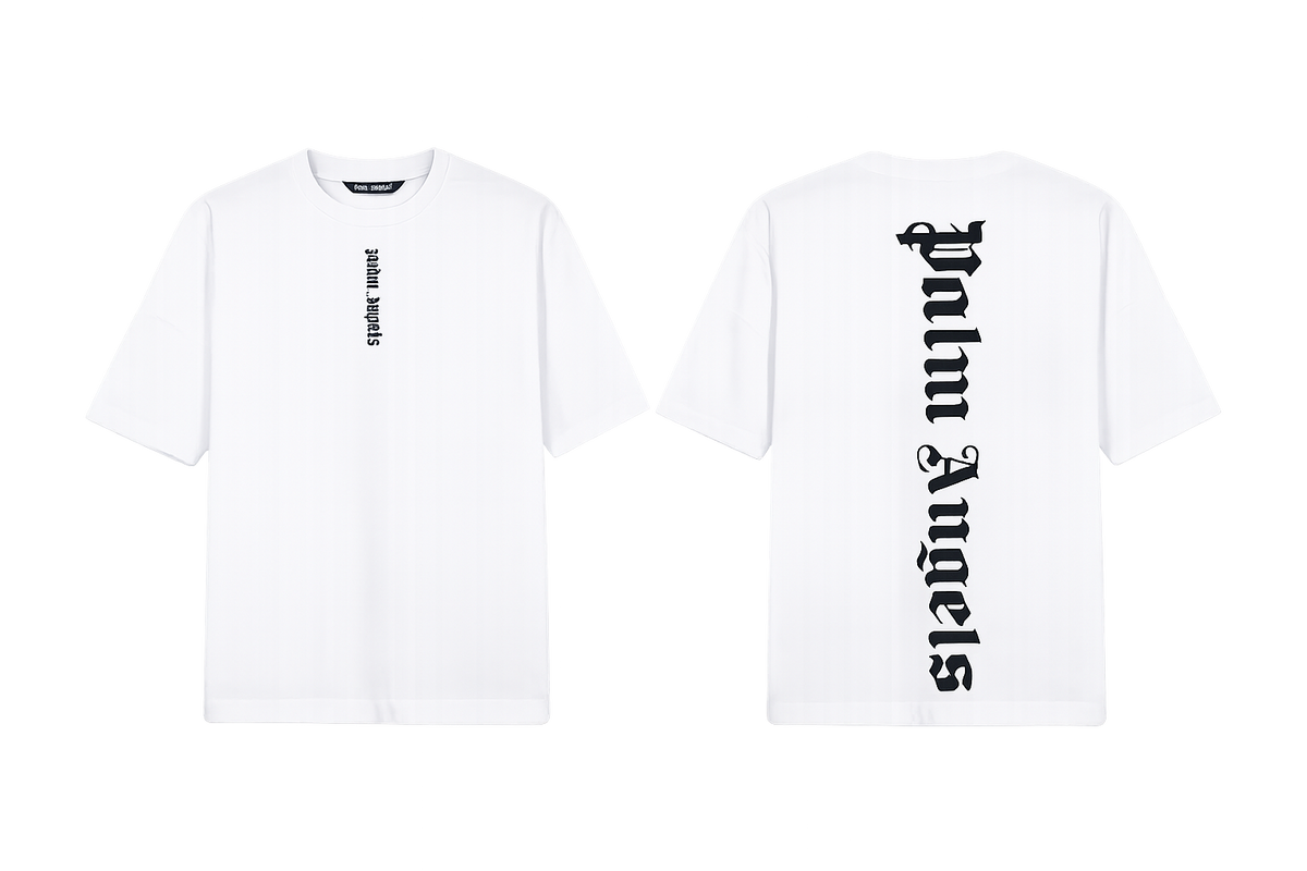 Palm Angels White T-Shirt Featuring A Large Black Gothic Font Logo [Sourcex Exclusive]