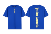 Palm Angels Blue T-Shirt featuring a large black gothic font logo