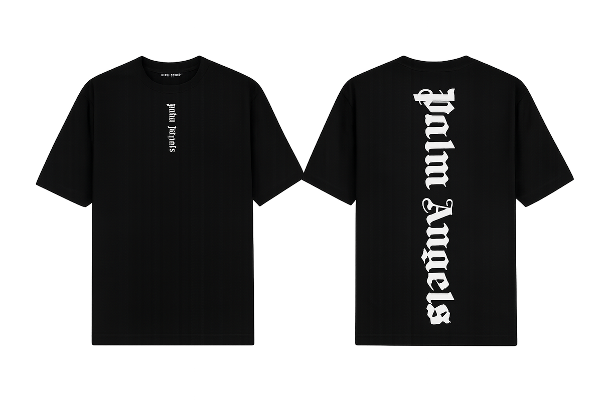 Palm Angels Black T-Shirt featuring a large black gothic font logo