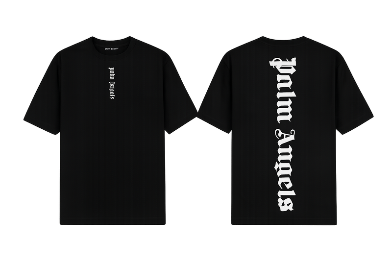 Palm Angels Black T-Shirt featuring a large black gothic font logo
