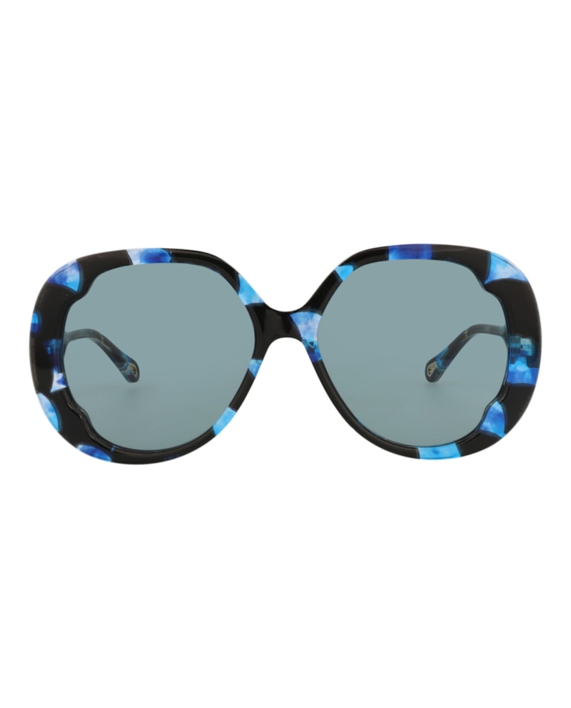Chloe Round-Frame Recycled Acetate Sunglasses Havana Havana Blue (CH0195S-30014680-003)