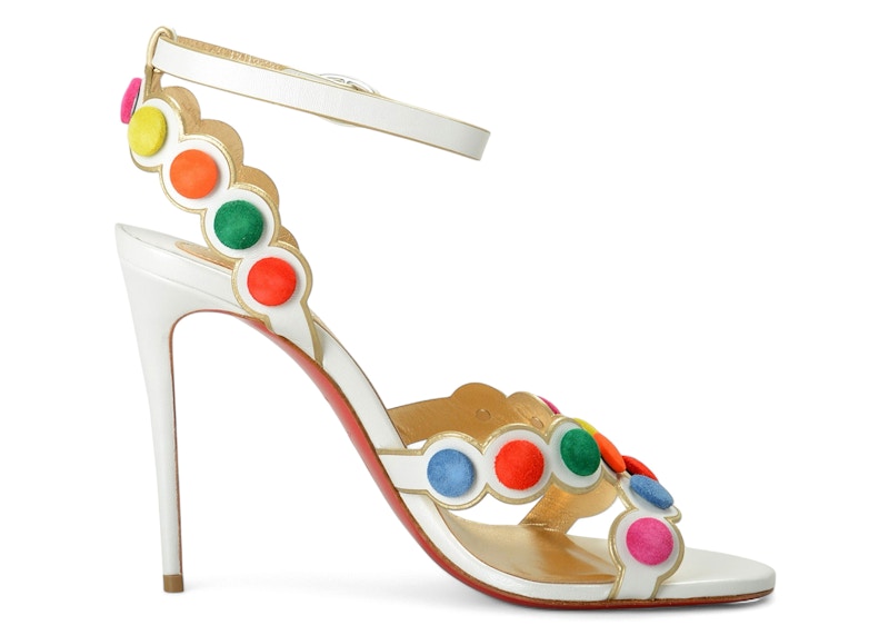 Christian Louboutin Smartissima 100 White Leather Strappy Sandal Multi Mekong (Women's)