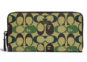 Coach x Bape Accordion Zip Wallet Signature Canvas With Ape Head Black Copper/Camo Multi