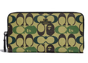 Coach x Bape Accordion Zip Wallet Signature Canvas With Ape Head Black Copper/Camo Multi