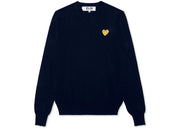 Comme Des Garcons Play Gold Heart V Neck Sweater Navy