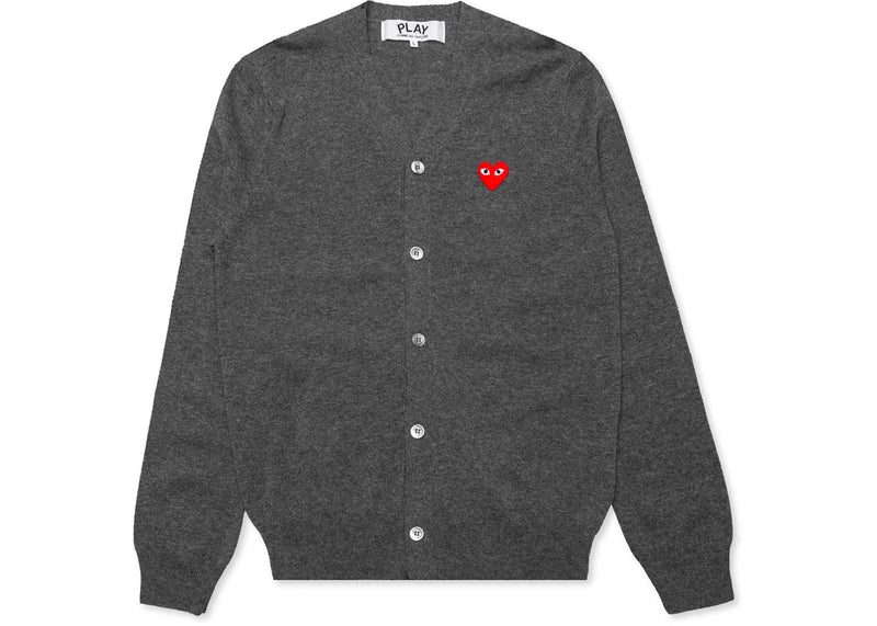 Comme Des Garcons Play Red Heart Knit Cardigan Sweater Grey