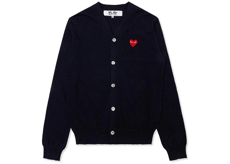 Comme Des Garcons Play Red Heart Knit Cardigan Sweater Navy