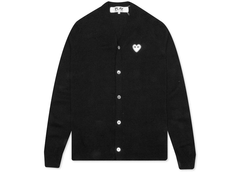Comme Des Garcons Play White Heart Knit Cardigan Sweater Black
