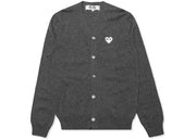 Comme Des Garcons Play White Heart Knit Cardigan Sweater Grey
