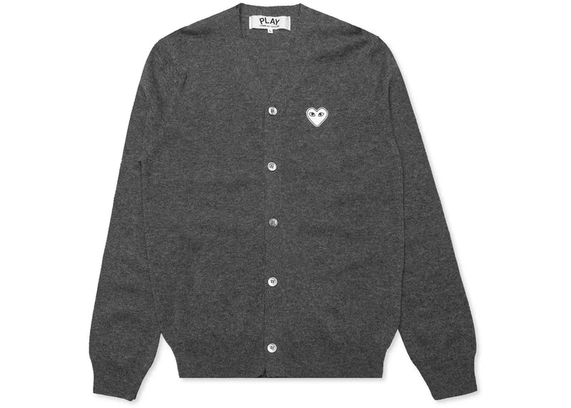 Comme Des Garcons Play White Heart Knit Cardigan Sweater Grey
