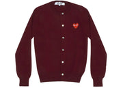 Comme Des Garcons Play Women'S Red Heart Knit Cardigan Sweater Burgundy