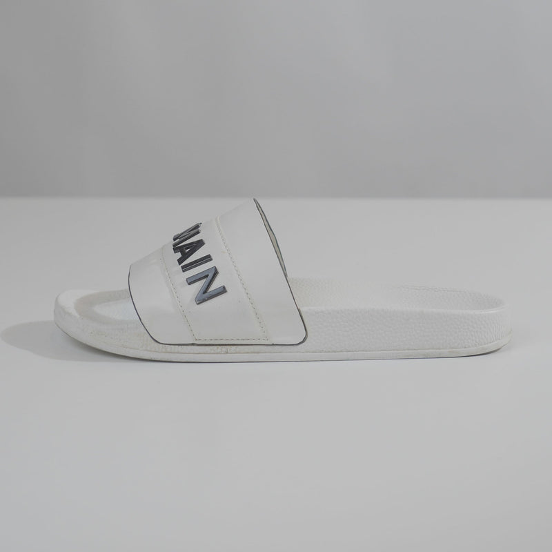 Balmain Paris White Sliders (UK 9.5)