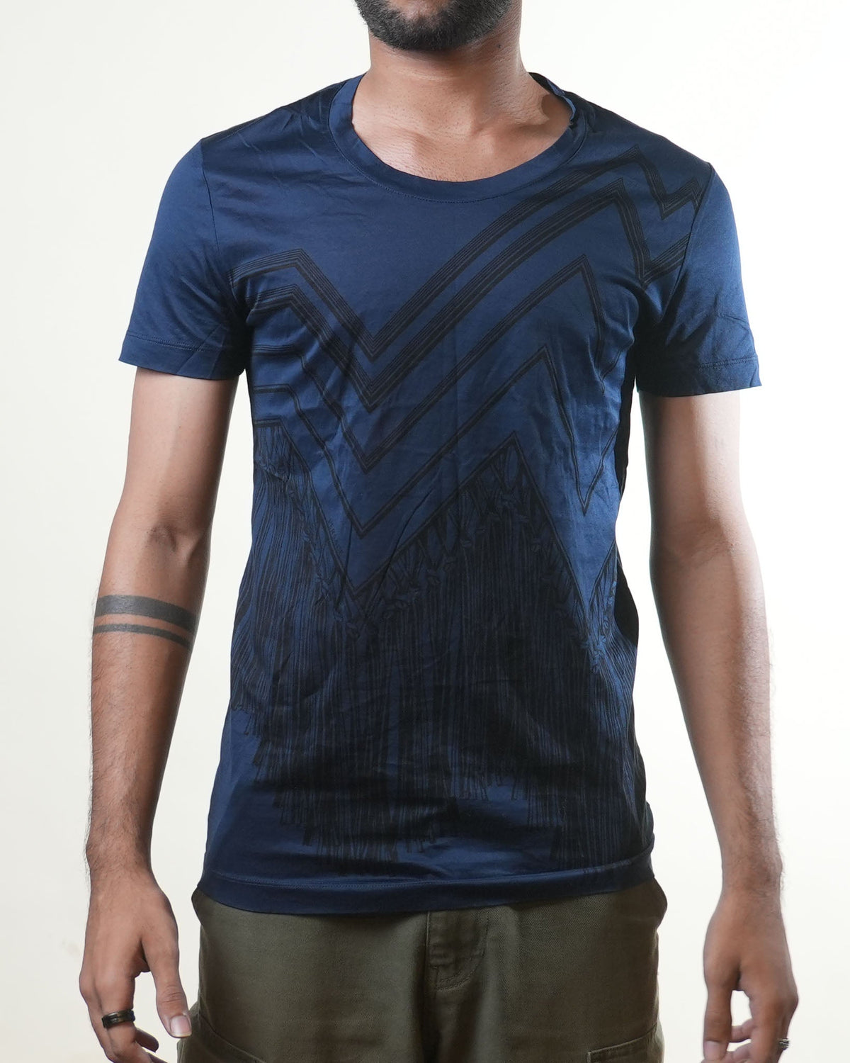Versace Navy Blue Black Print T-Shirt (S)