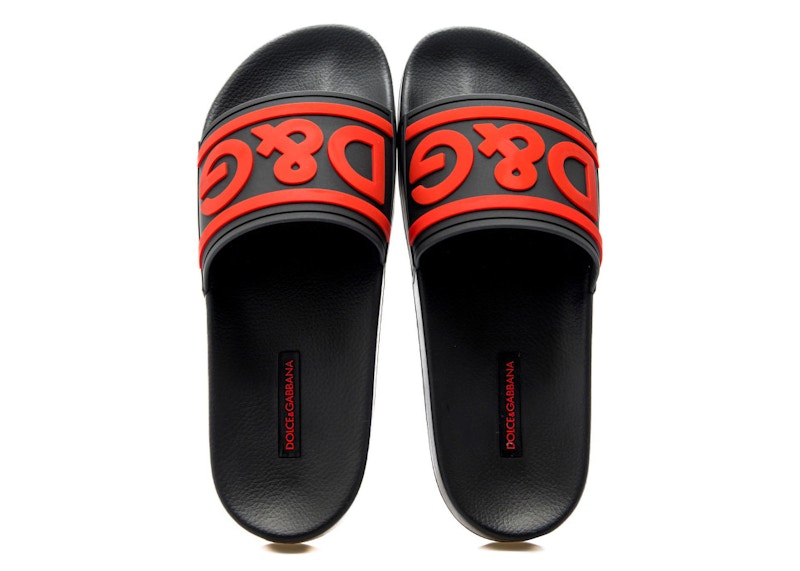 Dolce & Gabbana Beachwear Sliders DG Logo Black Red