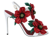 Dolce & Gabbana Patent Leather Floral Embellishment Sandals White Red Multi (Women's)