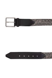 Dolce & Gabbana Allover Logo Leather Belt Black/Beige