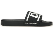 Dolce & Gabbana Beachwear Sliders Dg Logo Black White