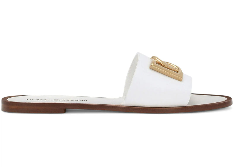 Dolce & Gabbana Calfskin Bianca Sliders with DG Logo White (Women's)