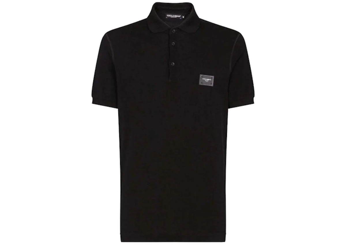 Dolce & Gabbana Cotton Pique Branded Plate Polo Shirt Black