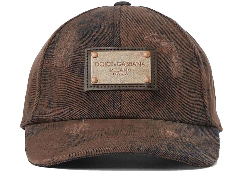 Dolce & Gabbana Distressed Logo Plaque Cap Brown