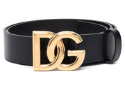 Dolce & Gabbana Logo Plaque Leather Belt Black