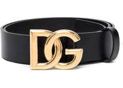 Dolce & Gabbana Logo Plaque Leather Belt Black