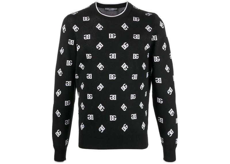 Dolce & Gabbana Logo-Print Fine-Knit Jumper Black/White