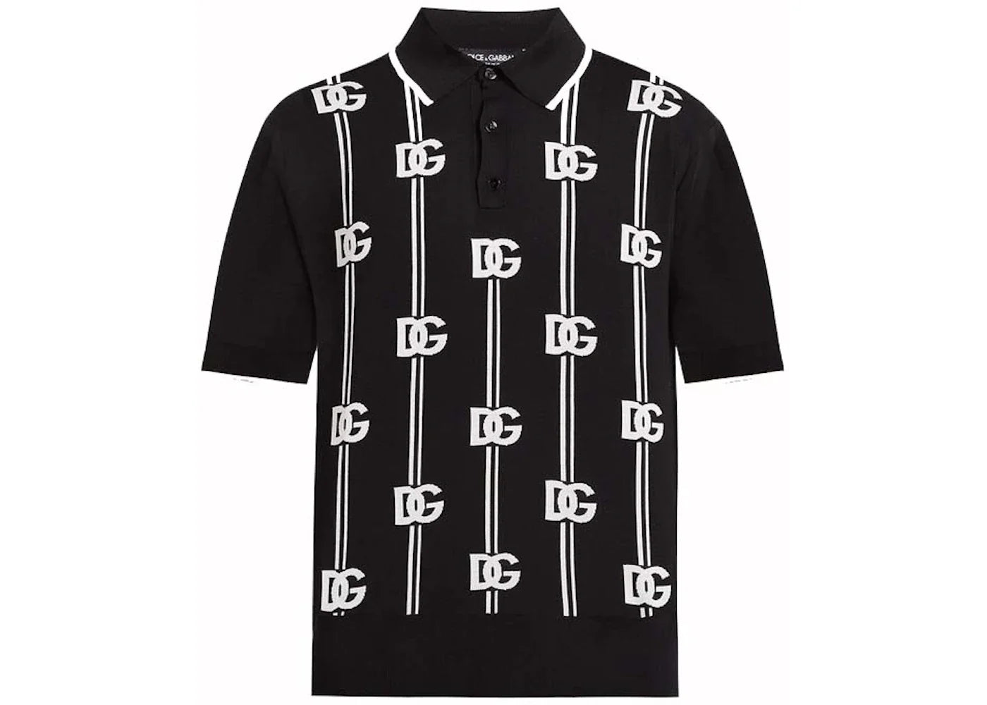 Dolce & Gabbana Logo-Print Knitted Polo Black/White