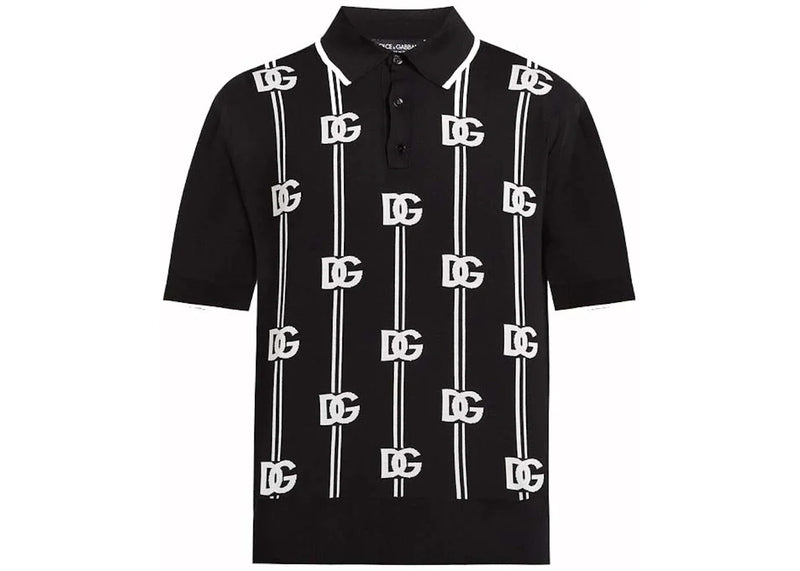 Dolce & Gabbana Logo-Print Knitted Polo Black/White