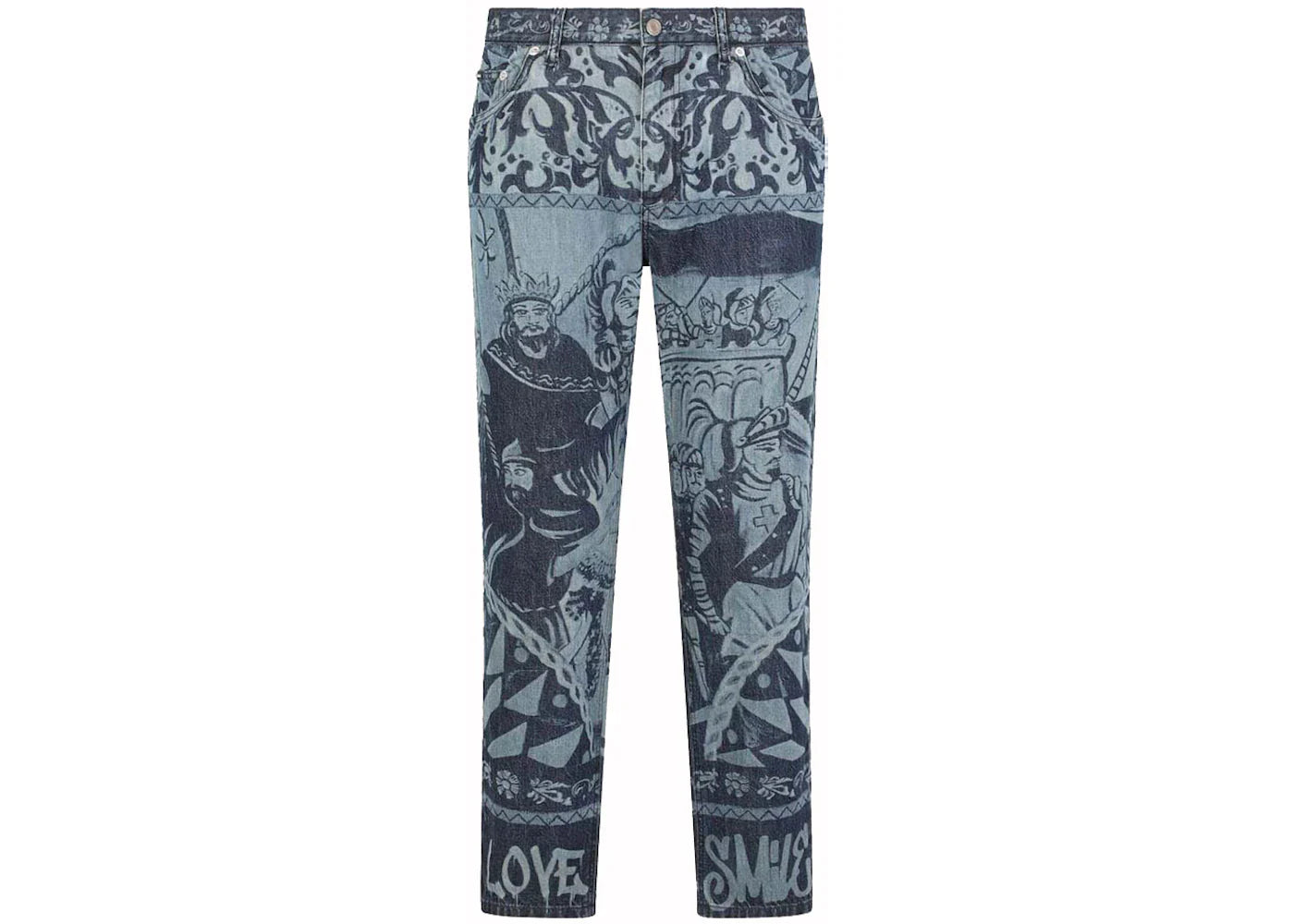 Dolce & Gabbana Loose Carretto Patchwork Print Jeans Blue