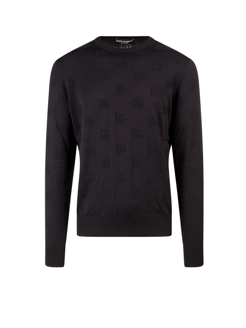 Dolce & Gabbana Man Silk All-Over Logo Sweater Black