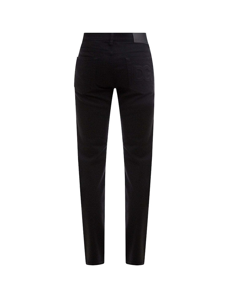 Dolce & Gabbana Man Stretch Cotton Back Embossed Logo Trousers Black