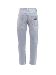 Dolce & Gabbana Man Stretch Cotton Ripped Effect Jeans Light Wash Blue