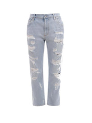 Dolce & Gabbana Man Stretch Cotton Ripped Effect Jeans Light Wash Blue