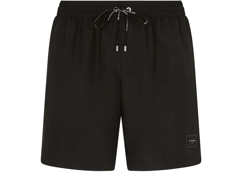 Dolce & Gabbana Mid Length Branded Plate Swim Trunks Black