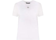 Dolce & Gabbana Woman Cotton Rhinestones Logo Detail T-Shirt White