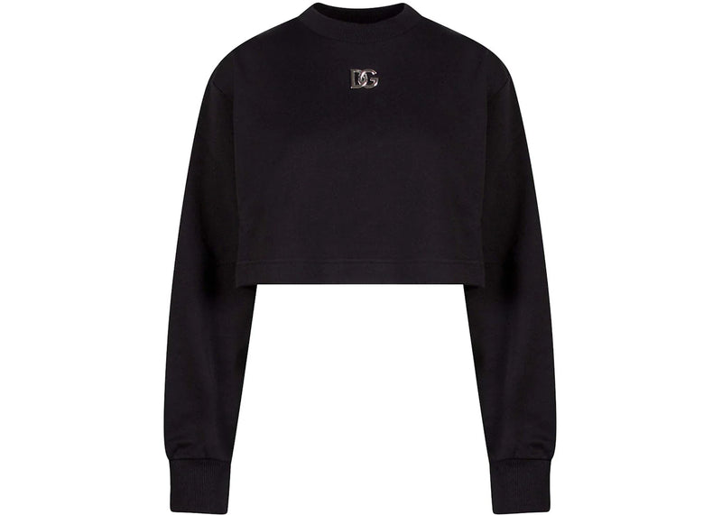 Dolce & Gabbana Woman Crop Fit Cotton DG Patch Sweatshirt Black
