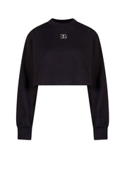 Dolce & Gabbana Woman Crop Fit Cotton DG Patch Sweatshirt Black