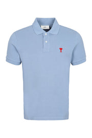 AMI PARIS Stretch cotton piqué polo shirt Blue