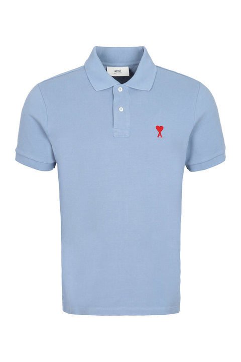 AMI PARIS Stretch cotton piqué polo shirt Blue