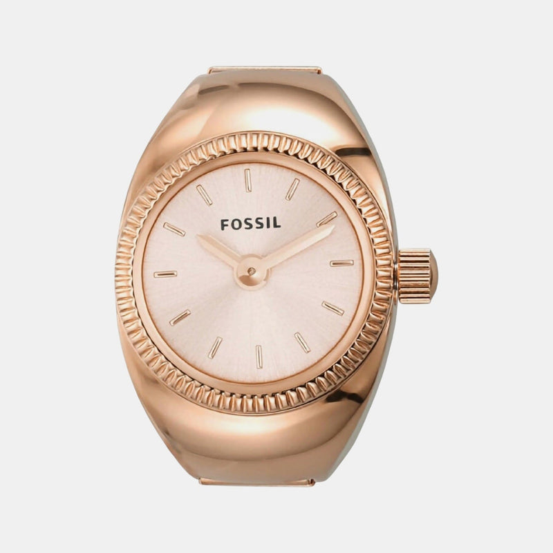 Fossil Watch Ring Women Quartz Pink Dial Analog Stainless Steel Watch Es5247