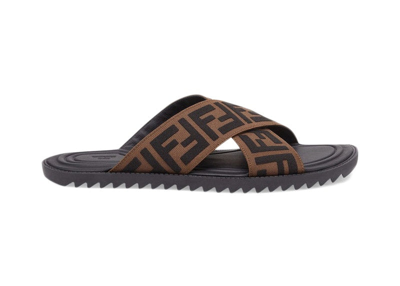 Fendi FF Cross Band Slide Black Brown