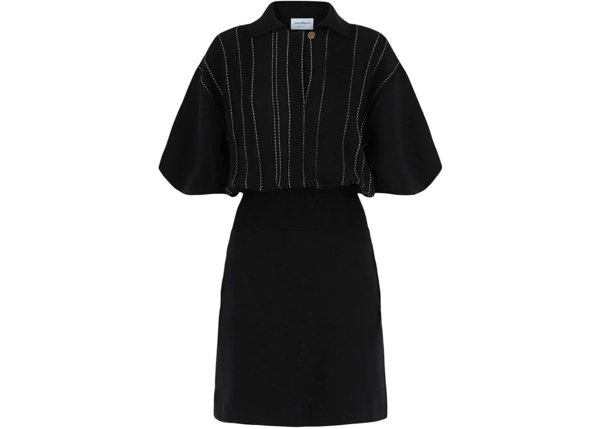 Ferragamo Contrast Stitch Knit Dress Blue