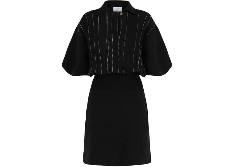 Ferragamo Contrast Stitch Knit Dress Blue